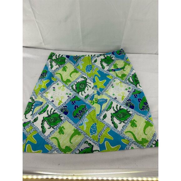 Vintage Lilly Pulitzer Women's Mini Skirt Size 6 Blue Green Starboard Patch Crab - Picture 5 of 8